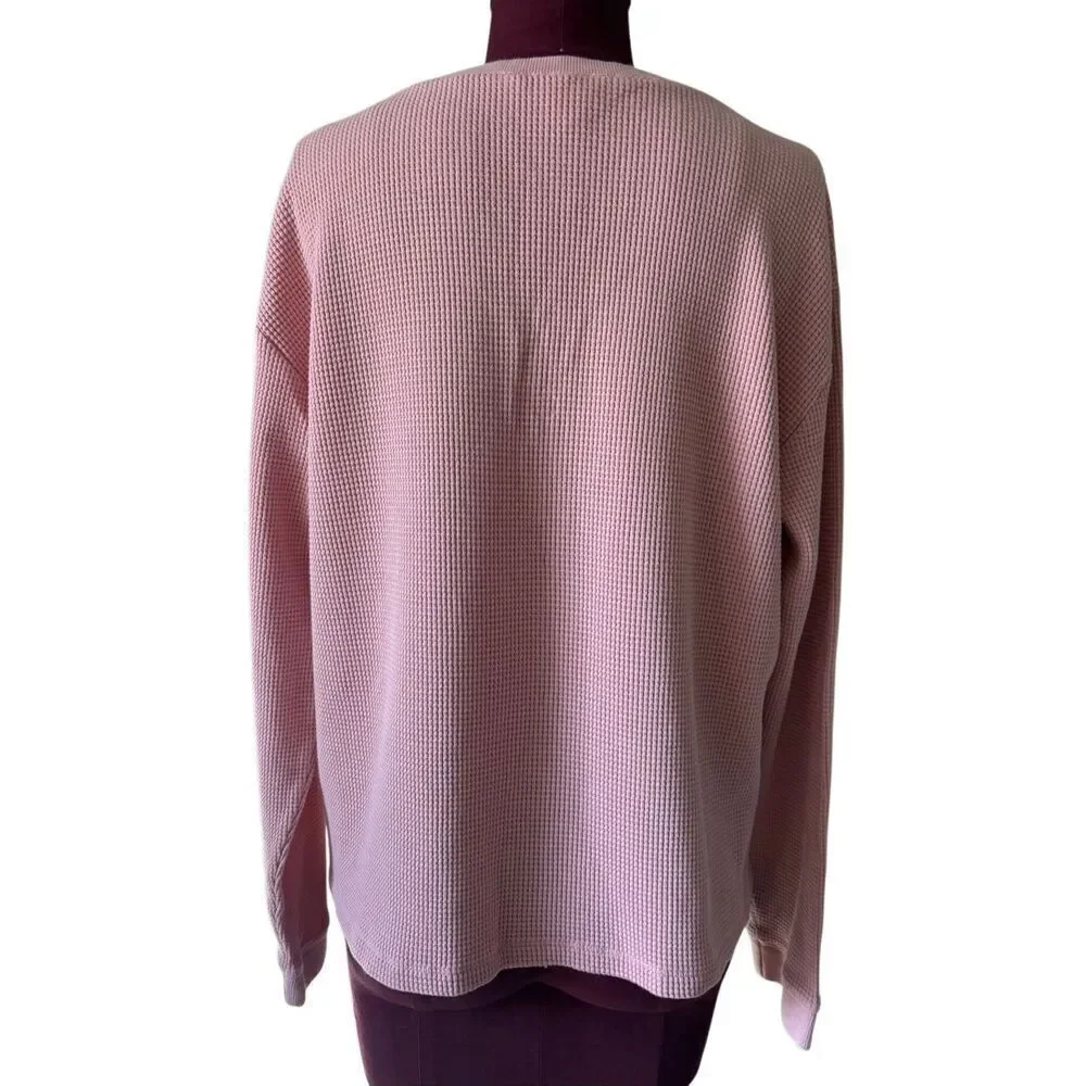 Garnet‎ Hill Organic Cotton Waffle-Knit Henley Pajama Top size L